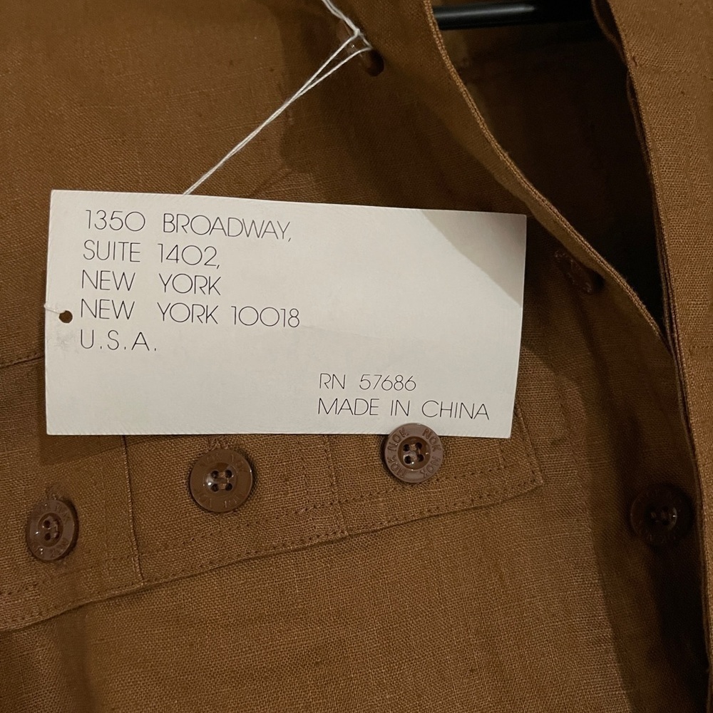 Vintage 80s Linen Safari Shirt Dress Tan Belted Utility Style | Size M | NWT - Picture 12 of 12